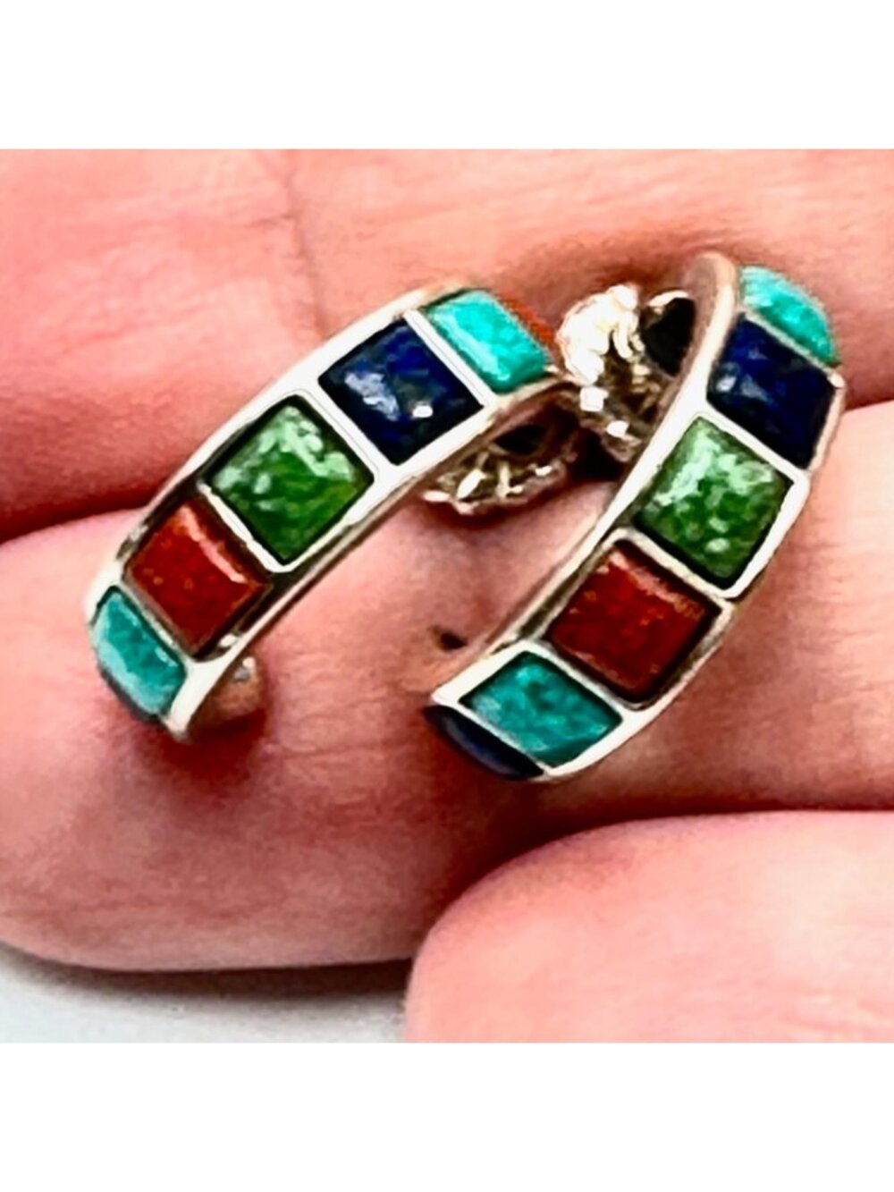 Carolyn Pollack Multi Gemstone Sterling Silver 3/4" Hoop Pierced Earrings